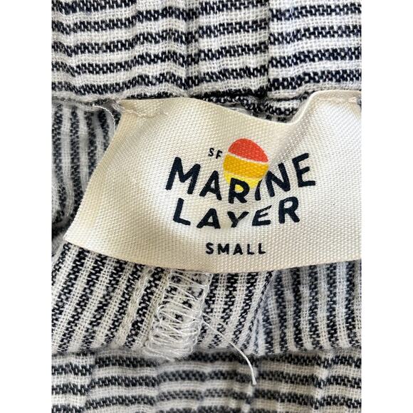 Marine Layer Navy Blue White Linen Rayon High Waist Wide Leg Cropped Pants - Picture 7 of 8